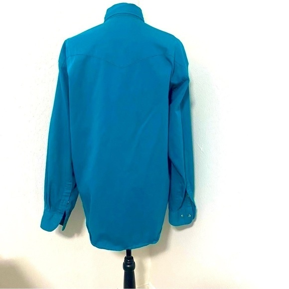 VTG Wrangler Mens Large Turquoise Button Up Long Sleeve Rodeo Cowboy Shirt - Picture 5 of 15